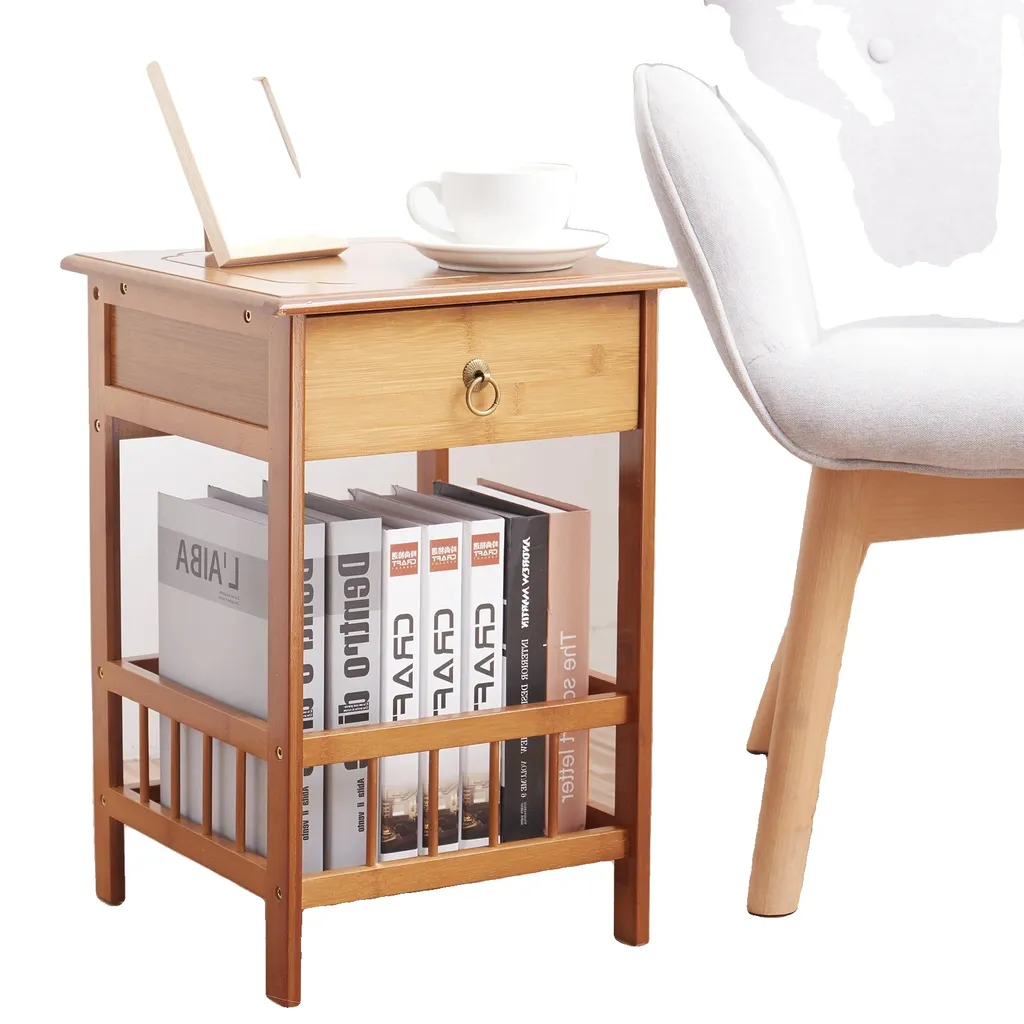 Table de chevet en bambou chocolat : gagnez de la place avec style