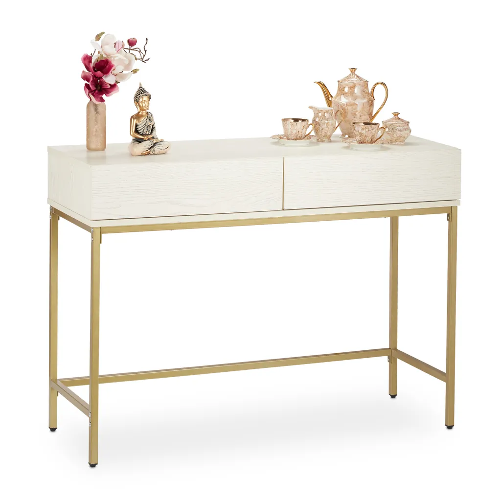 Table console de salon blanche et dorée meuble d'appoint chic