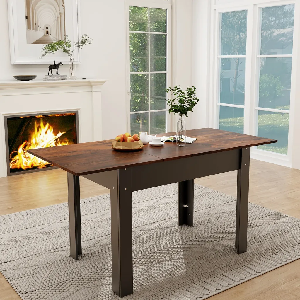 Table pliante gain de place 150 cm plateau MDF renforcé noir brun - 2