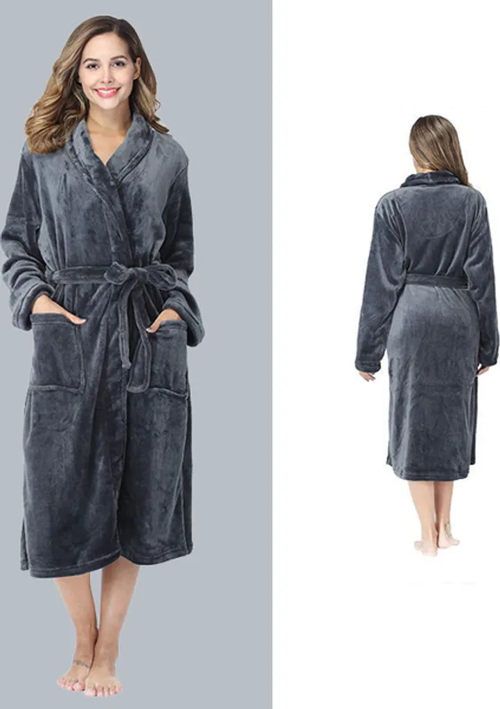 Morbido Accappatoio Notte Flanella Grigio XL | Relax Donna Plus Size