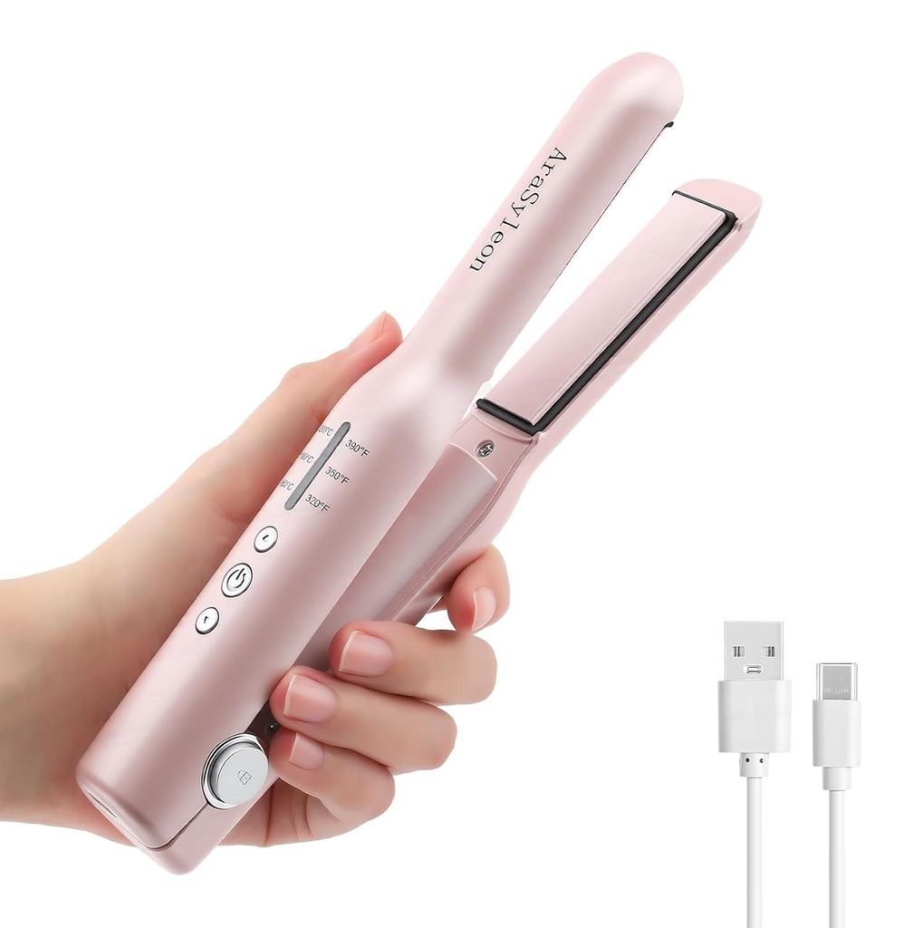Glätteisen Kabellos Mini 2 in 1 mit Akku, 3D Titan Platten Mini Glätteisen, 20s Aufheizung bis 200°C, 3 Temperaturstufen(160-200), 2600mAh, 30 M...