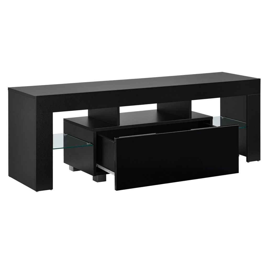 In And OutdoorMatch Yasmin-Schrank Dallas - Mit LED-Beleuchtung - 130 x 35 x 45 cm - Schwarz - Hochglanz - Spanplatte - Luxus-Look