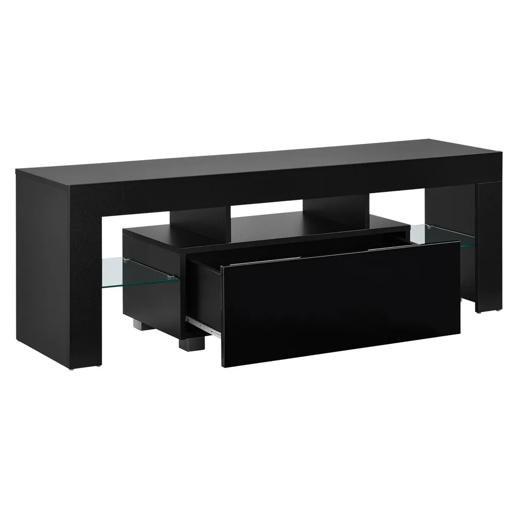 Meuble de Rangement Salon Noir avec LED - Armoire Yasmin Dallas 130x35cm