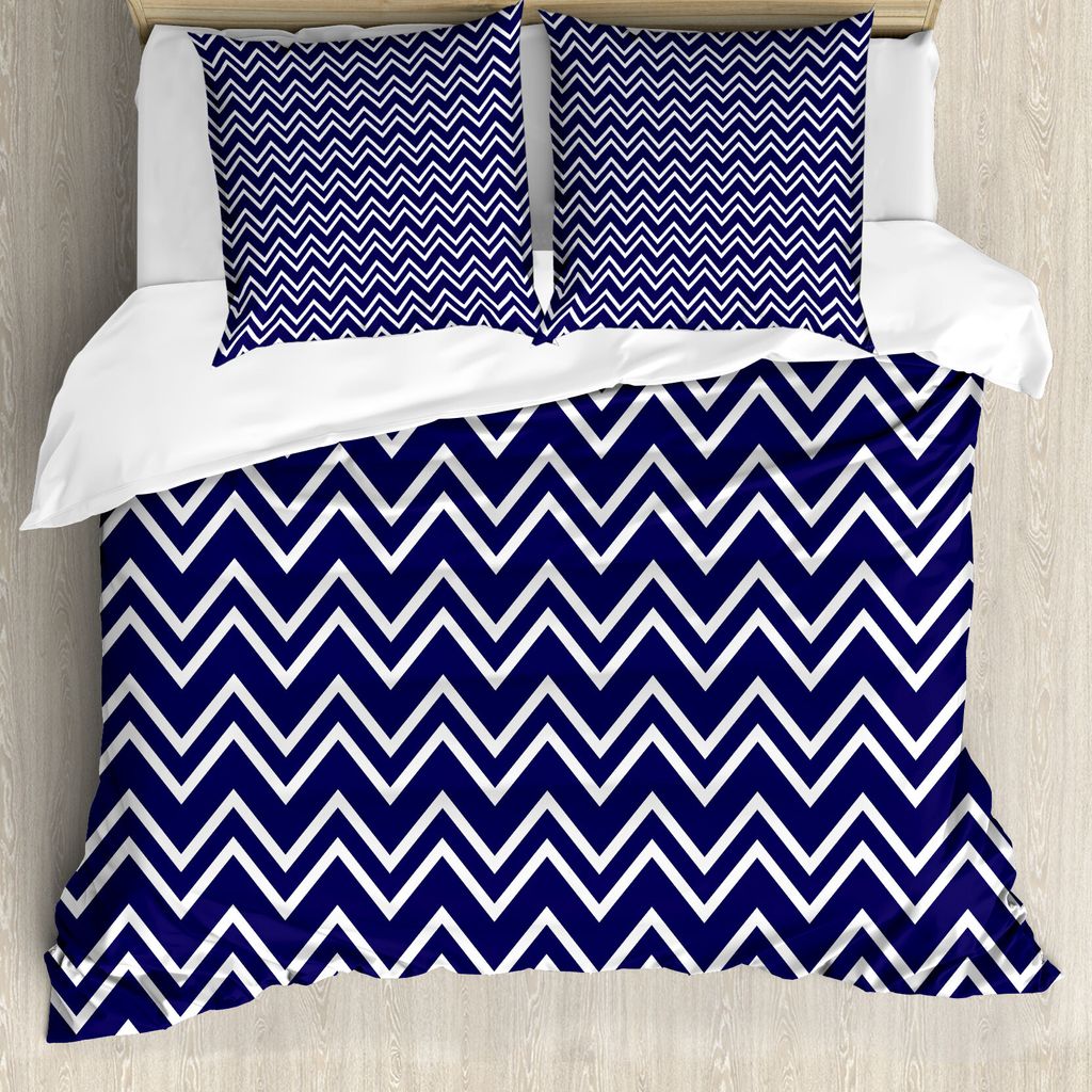 ABAKUHAUS Navy blau Bettbezug, Zig Zag Modern Muster, Milbensicher Allergiker geeignet mit Kissenbezügen, 155 cm x 220 cm - 80 x 80 cm, Marine-Bla...