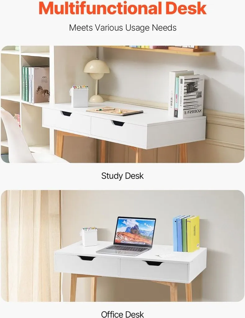 Table d'étude enfant blanche et bois bureau compact chambre coucher