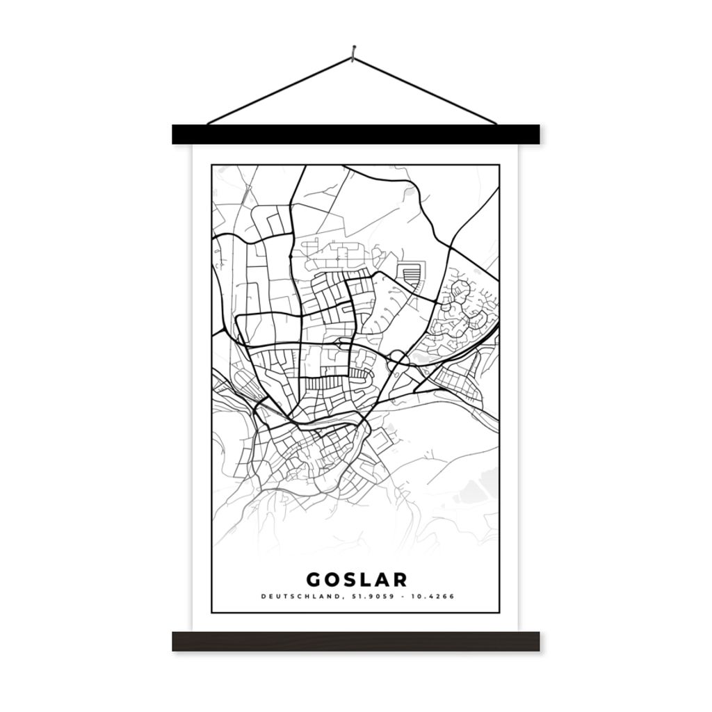 MuchoWow Textilposter Karte - Goslar - Stadtplan 60x90 cm mit schwarzem Rahmen - Poster Wohnzimmer