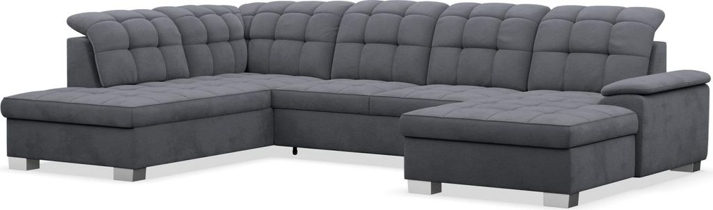 Selsey Jamaal - Wohnlandschaft mit Schlaffunktion und Stauraum, rechtsseitig, Velours hydrophob, dunkelgrau