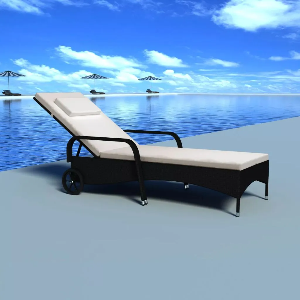 Bain de soleil ajustable en rotin noir avec roulettes et grand confort - 11