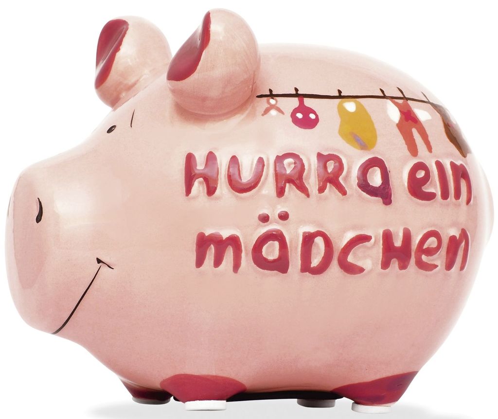 KCG 100929 Spardose Schwein "Hurra ein Mädchen" - rosa, Produktbild 