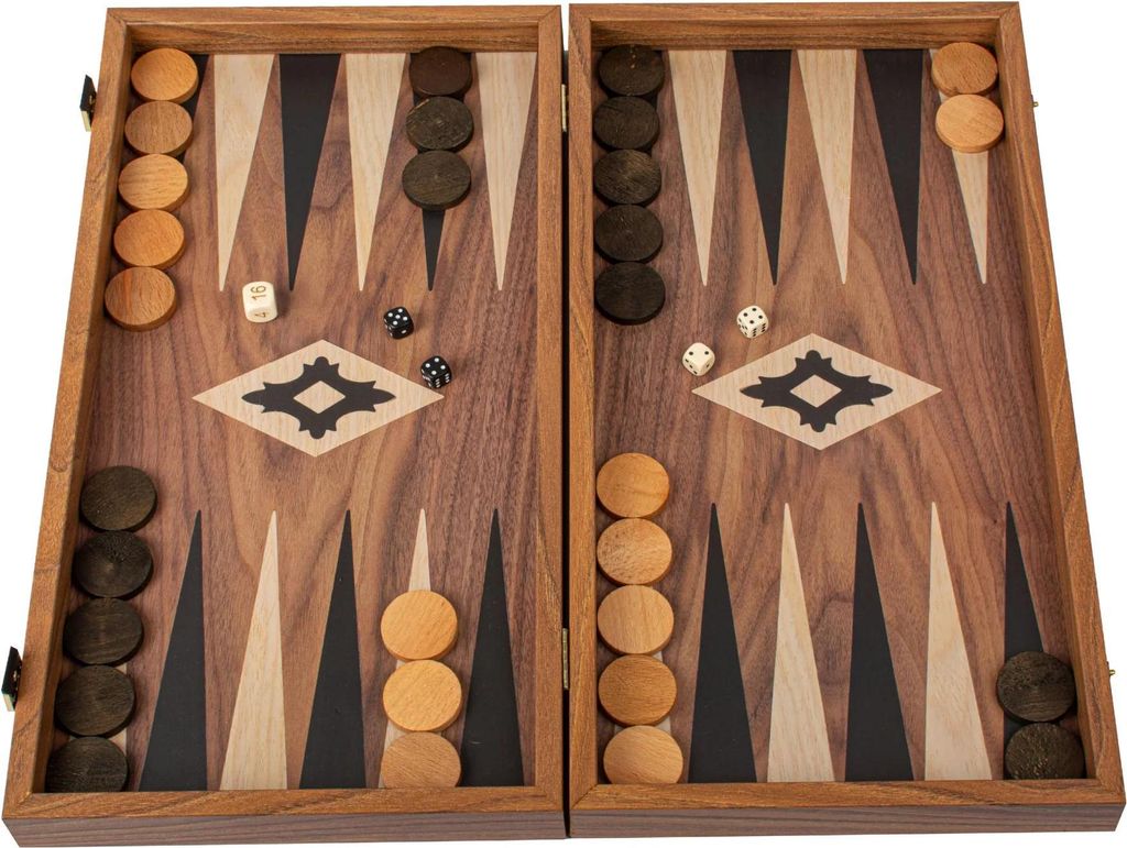 Manopoulos Backgammon Set – Walnuss-Optik – Handgefertigt (48x26 cm)