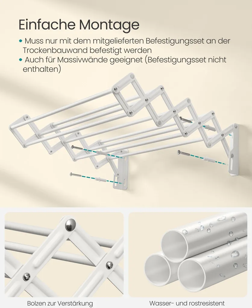 Sèche-linge extensible et pliable blanc nuage - Étendoir à linge robuste
