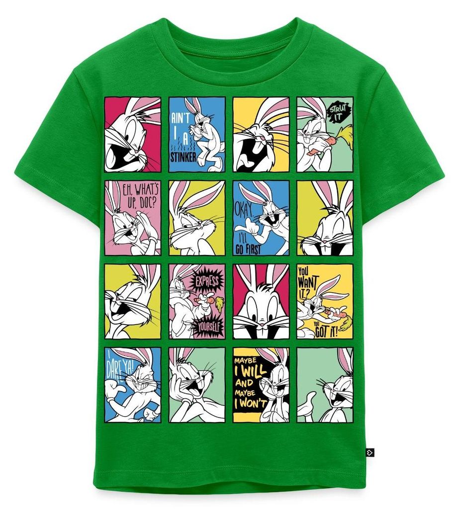 Spreadshirt Looney Tunes Bugs Bunny Kacheln Kinder Premium T-Shirt, 110/116 (4 Jahre), Grün