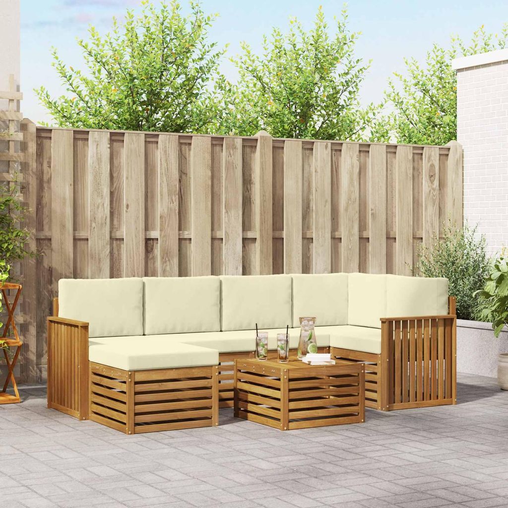 "im Sonderangebot"Sofagarnitur - CLORIS - Balkonmöbe/Sitzgruppe - 7 pcs - Moderne Design - Natur und Creme Massivholz Akazie - Gartensofas Promoti...