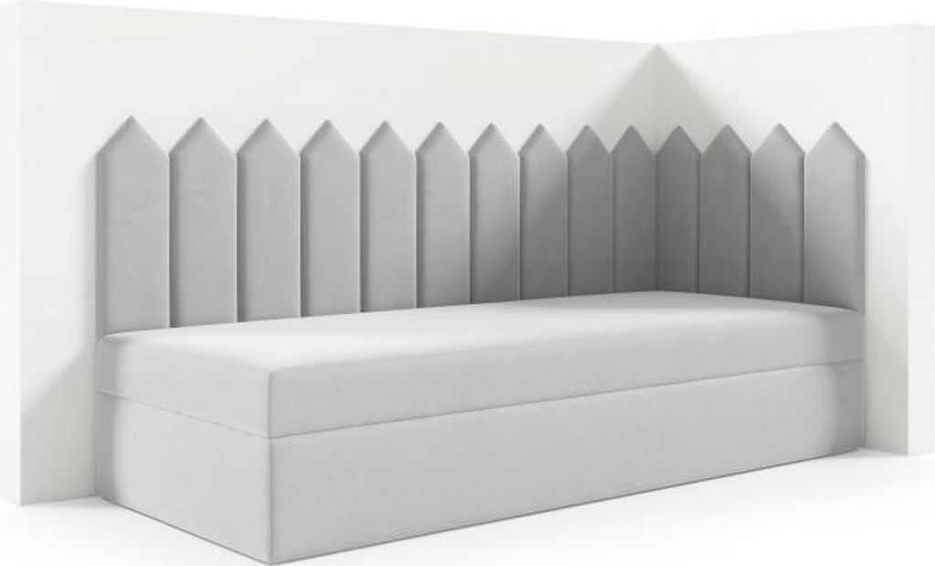 LIKMA Kinderbett 70x200 cm Asche Bett mit Bettkasten Jugendbett Polsterbett Kopfteil Velvet Stoff