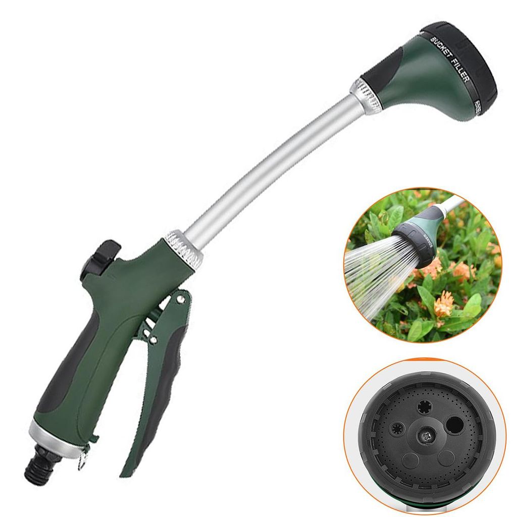 Langer Gartenbrause-Stab mit 5 Strahlarten – ergonomisch, rutschfest, mit Durchflussregler, 40cm, für Pflanzen & Außenreinigung