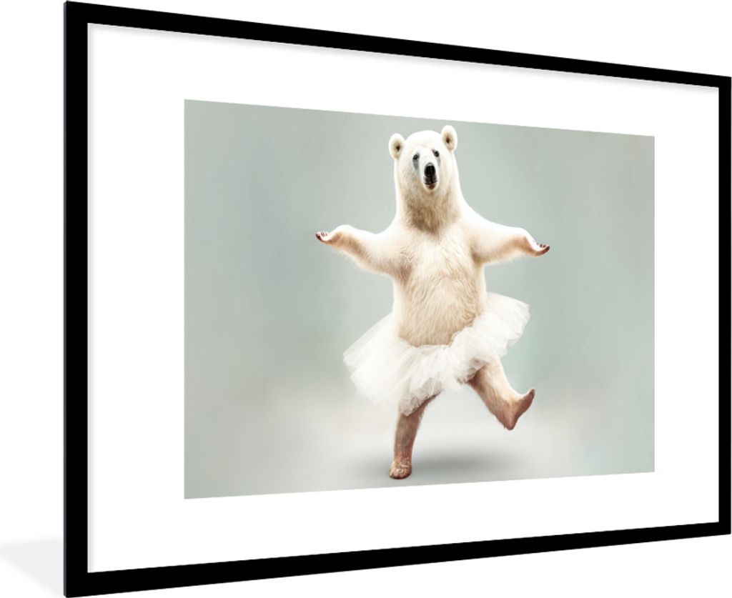 MuchoWow Gerahmtes Poster Eisbär - Tutu - Weiß - Porträt - Tiere 90x60 cm - Poster mit Schwarzem Bilderrahmen Wandposter Rahmen Foto Bilder - ...