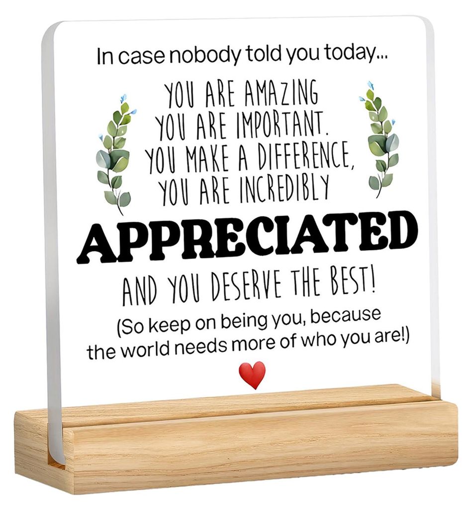 „Du verdienst es“-Tischschild aus Acryl mit Holzsockel – Inspirierendes Tischschild zur emotionalen Unterstützung für Zuhause, Büro oder S...