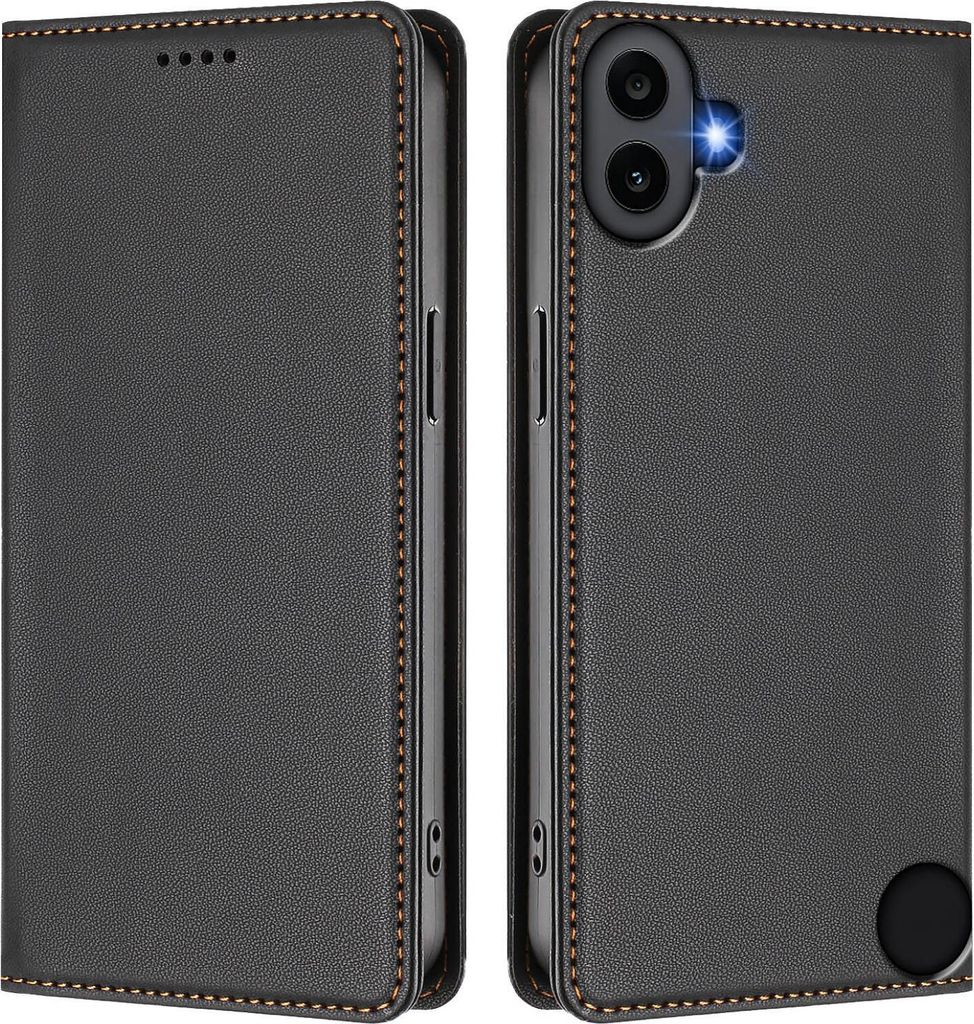 Handyhülle für Nothing CMF Phone 1, Kunstleder Klapphülle Stoßfeste Magnetische Hülle mit Ständer Schwarz