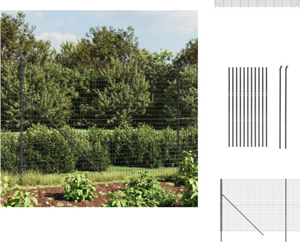 vidaXL Maschendrahtzaun Anthrazit 2x25 m Verzinkter Stahl - Zaunfelder
