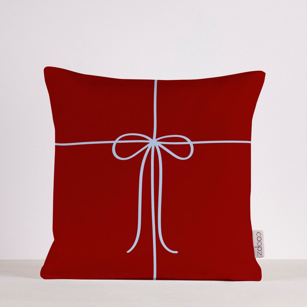 Weihnachtlicher Kissenbezug- Schleife dunkelrot/ hellblau, Größe:60x60, Material:Velvet