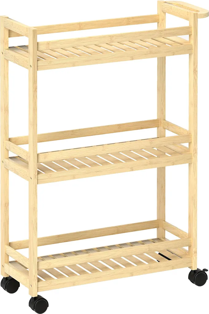 Fortuna Lai Carrello Cucina in Bambù 3 Ripiani Salvaspazio 55x20x75 cm