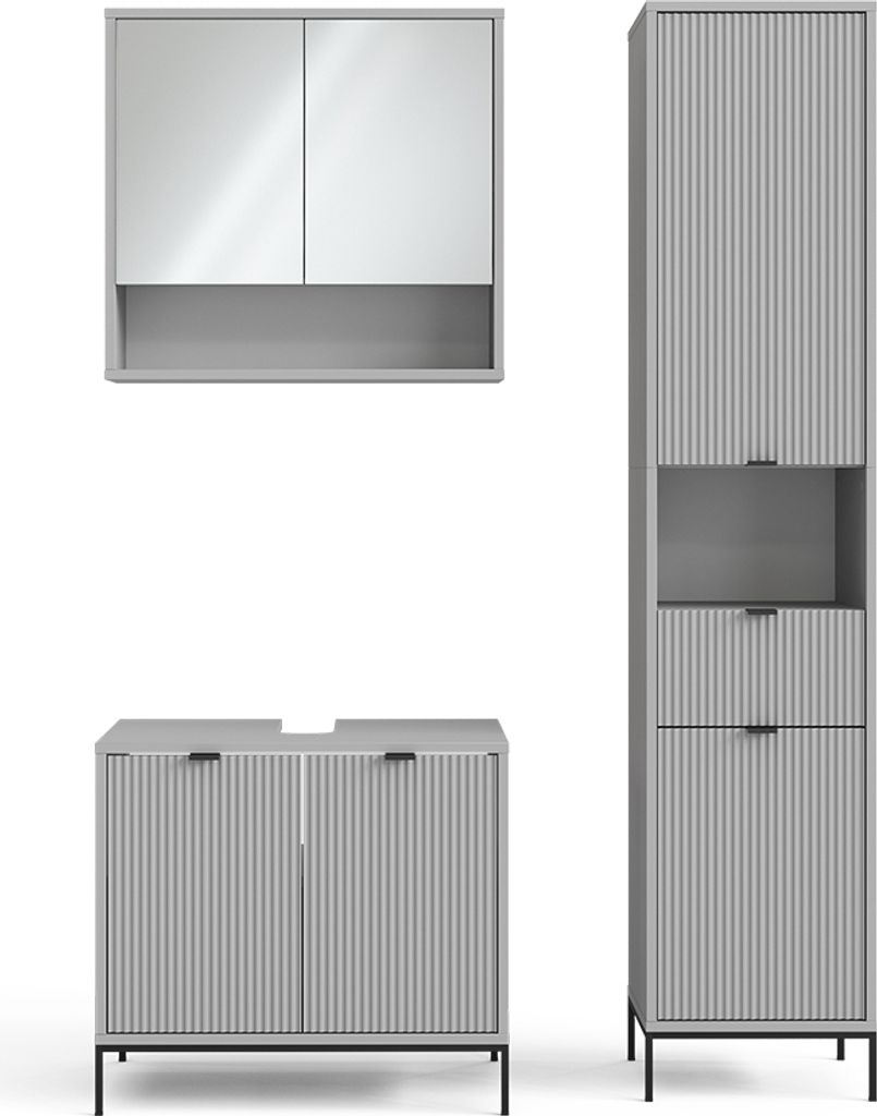 Badmöbel-Set Vicco Eliza Grau 3 Teile, mit Hochschrank, Model 40705