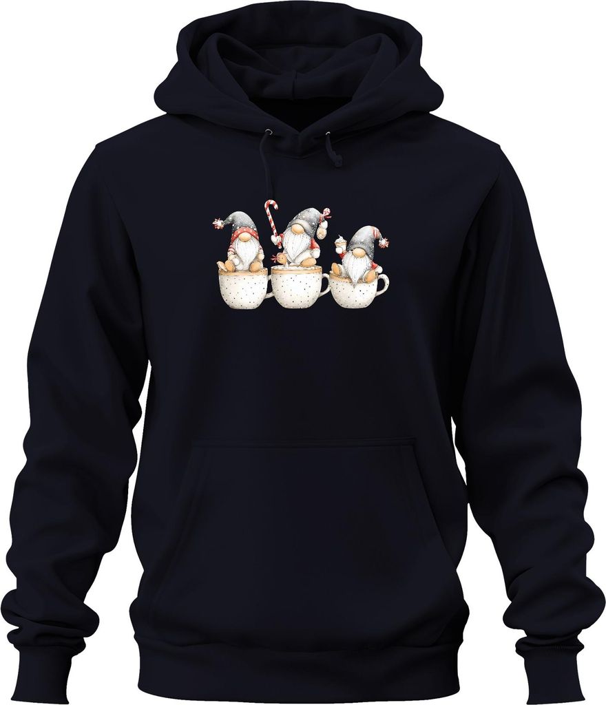 Weihnachtswichtel Becher drei Aquarell niedlich Geschenk Uni Hoodie Kapuzenpullover, Navy, S