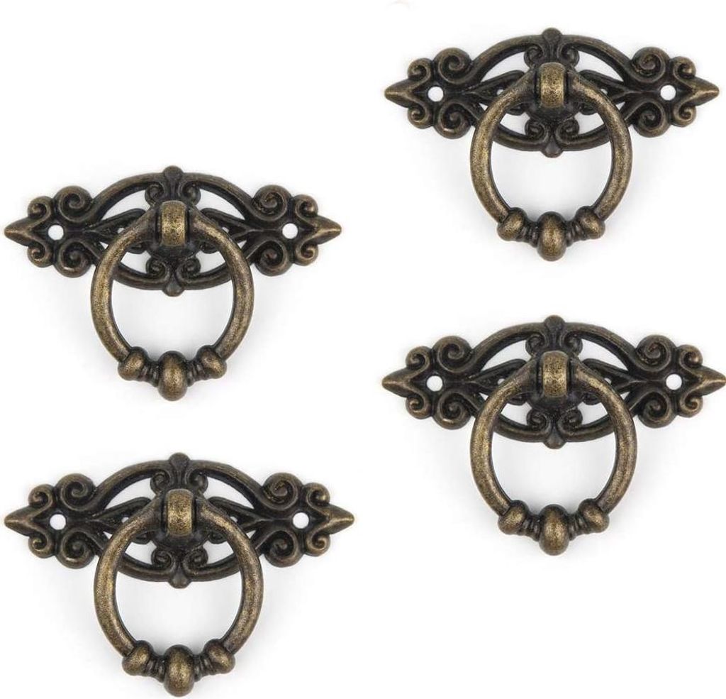 Retro Schublade Ziehgriff antike Stil Küchenschrank - Set von 4 - Vintage Schublade Zugring Griff Knopf - grün bronze - mit Schrauben 65x46mm.