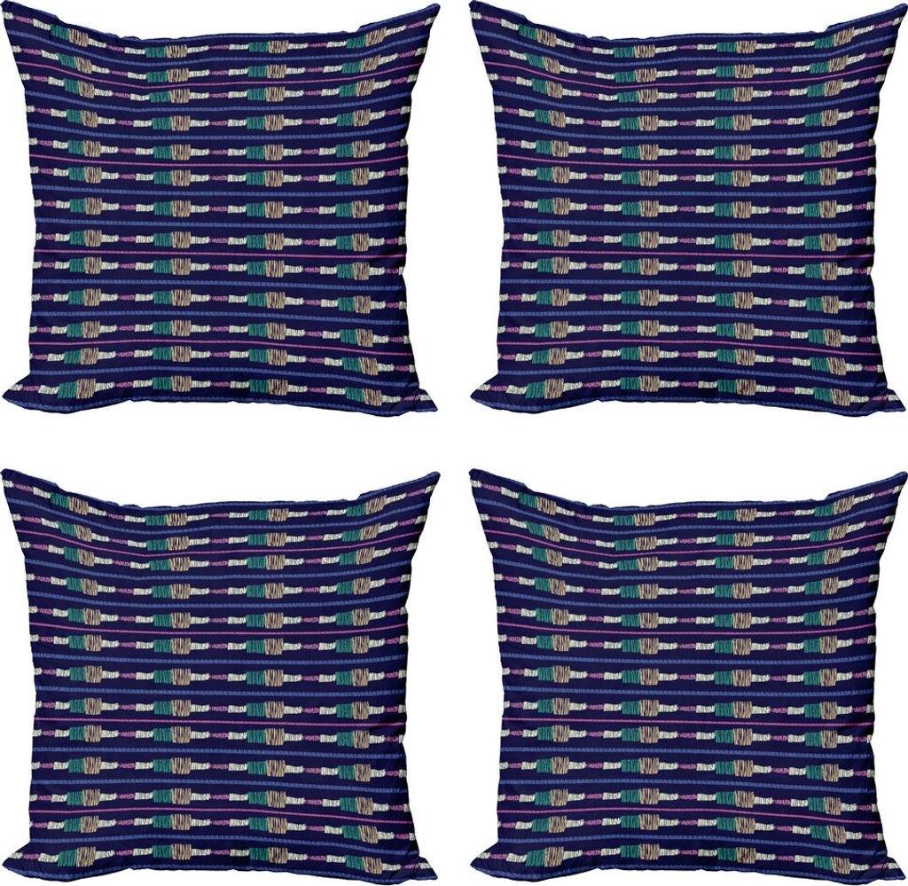 ABAKUHAUS Abstrakt Kissenbezug Set (4 Stück), Grunge Doodle Stripes, Moderner Doppelseitiger Digitaldruck, 45 cm x 45 cm, Mehrfarbig
