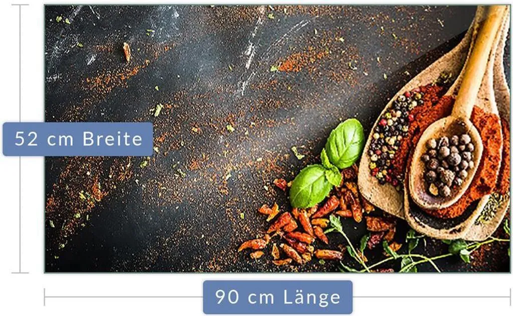 Dekwelt Copricottura In Vetro Per Piani Cottura – 90x52 Cm, Lastra Protettiva Con Decorazione Spezie – Paraspruzzi E Tagliere Multiuso (Vetro Temperato 4mm)