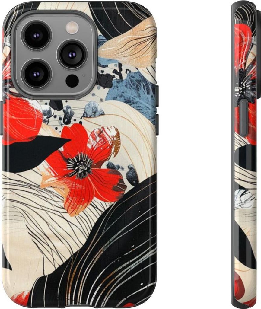 Rotes Blumenmuster im abstrakten Stil – Hülle Kompatibel mit iPhone 14 Pro