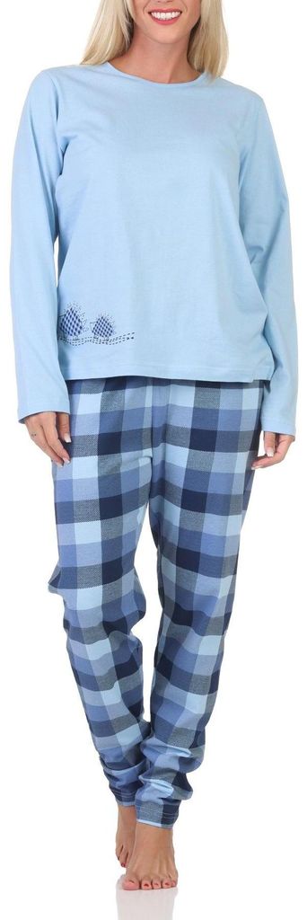 Normann Damen Jersey Schlafanzug langarm Pyjama mit Produktbild 