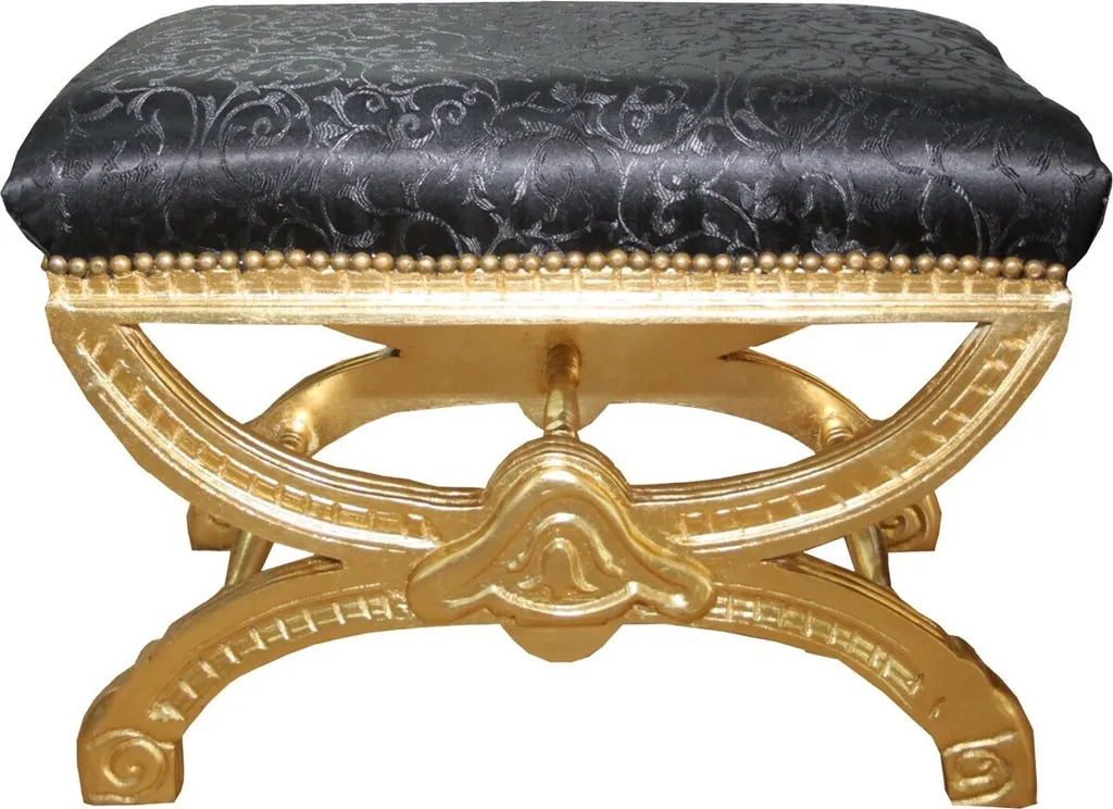 Tabouret Croix Baroque pour Coiffeuse - Siège Déco Noir et Or Élégant