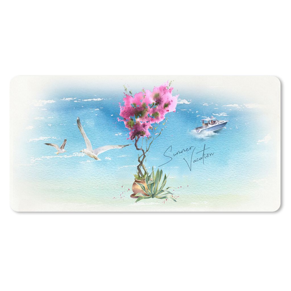 MuchoWow Mauspad Mousepad Blumen - Boot - Vogel - Meer 60x30 cm - Mousepads - Maus Mat - Pad - Mausunterlage - Nachhaltig