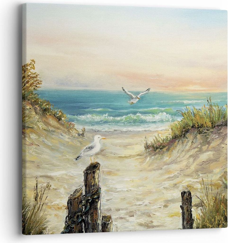 Bild auf Leinwand - Leinwandbild - Einteilig - Impressionismus Möwen Küste - 40x40cm - Wand Bild - Wanddeko - Wandbilder - Leinwanddruck - Bilder...