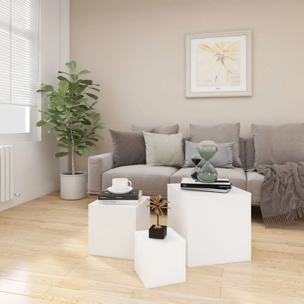 Lot de 3 Tables basses gigognes Blanches - Tables d'appoint en Bois vidaXL - 6