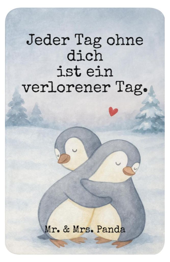 Mr. & Mrs. Panda Sofadecke Pinguine Kuscheln Design 100 x 150 cm - Weiß - Geschenk, Hochzeitstag, Wärmedecke, für Freundin, Tagesdecke, Mitbring...