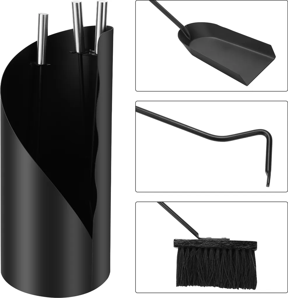 Serviteur de cheminée design 4 accessoires - Kit d'entretien complet - 6