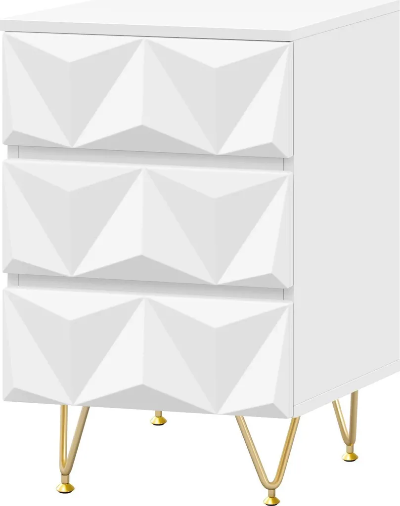 Table de chevet 40x53x40 cm MDF Blanc et Or avec tiroirs de rangement