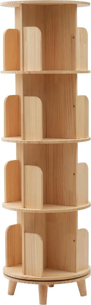 Étagère sur pied rotative design 4 étages pour livres et déco jaune