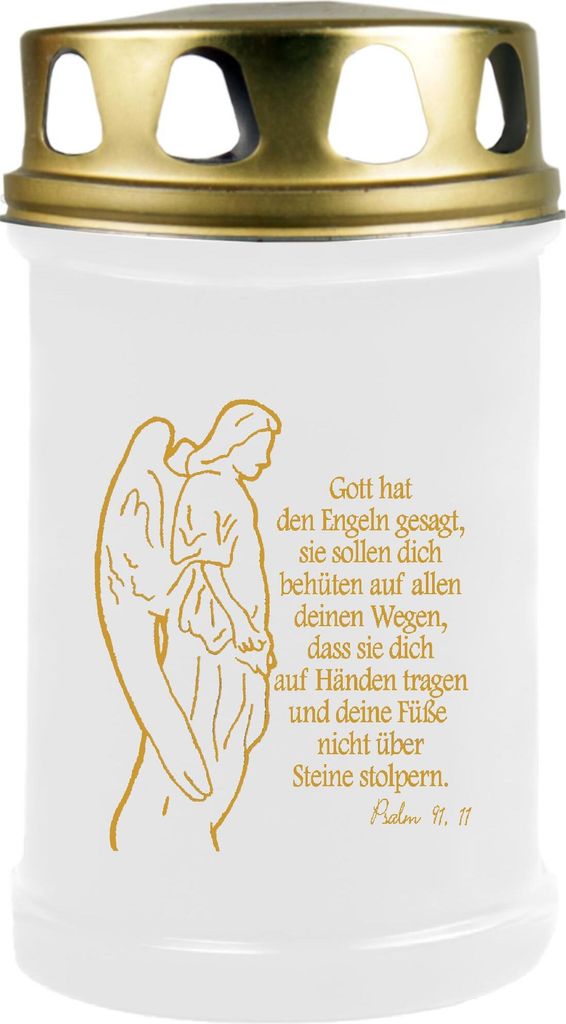 Grabkerze Weiß ( Druck Gold ), Brenndauer: 48 Stunden, Motiv: Engel