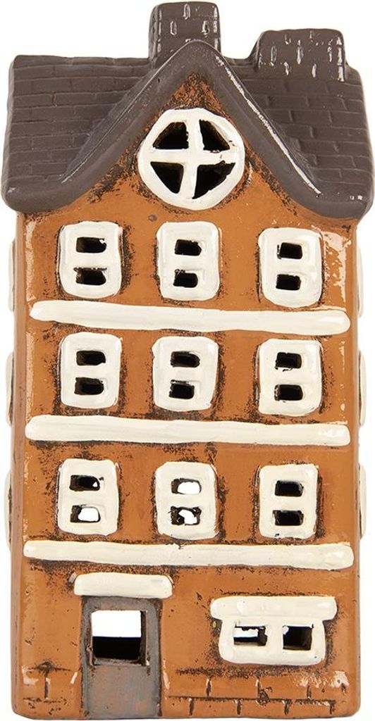 Clayre & Eef Teelichthalter Haus 12x10x23 cm Orange Keramik