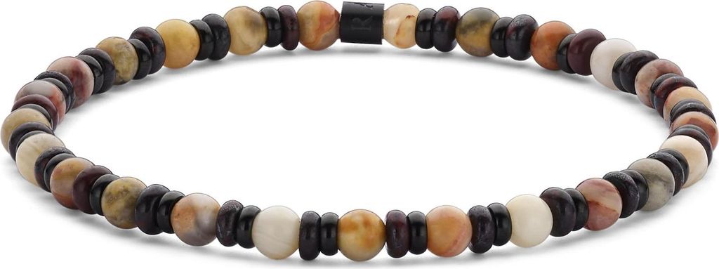 7FB-0827 – Frank 1967 – Heren Armband – Kralenarmband 4 mm – Agaat Jasper & Spacer – Zwartkleurig