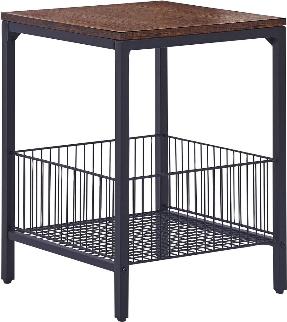BELIANI Beistelltisch Dunkelbraun Faserplatte Holzoptik Quadratisch Metallgestell Schwarz mit Drahtkorb Couchtisch Sofatisch Wohnzimmertisch Industrie