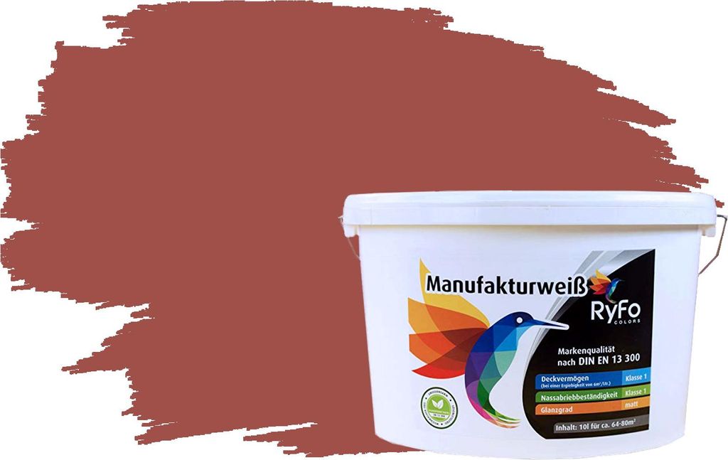 RyFo Colors Bunte Wandfarbe Manufakturweiß Orientrot 10l - weitere Grau Farbtöne und Größen erhältlich, Deckkraft Klasse 1, Nassabrieb Klasse 1