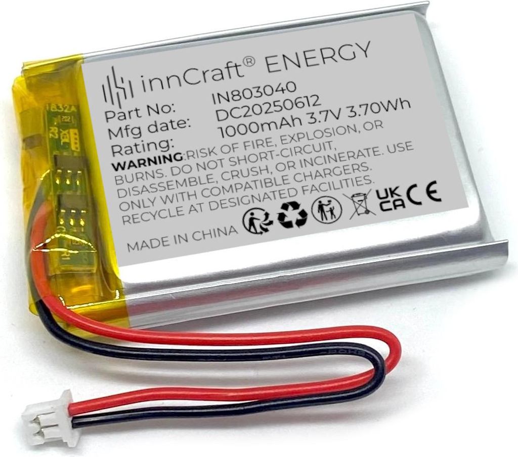 A close-up shot of a lithium polymer battery.