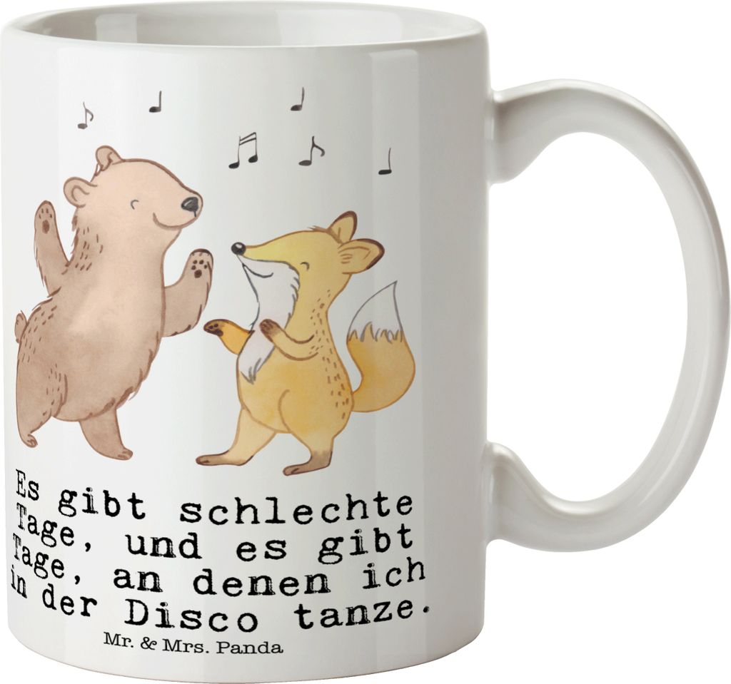 Mr. & Mrs. Panda Pott Bär & Fuchs Disco - Weiß - Geschenk, Tanzen, Tasse, Kaffeetasse, Clubs, cappuccinotasse, Becher, Feiern, Nachtclub, Clubbin...