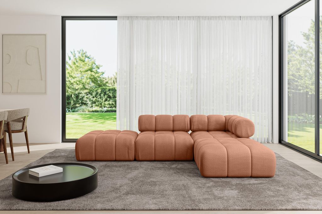 ALTDECOR Modulares Sofa Ecksofa in L-Form - Kerru-L1 - 285x190x70 cm Apricot universal, links/rechts Corner modular Sofa Eckcouch Couch Wohnlandsch...