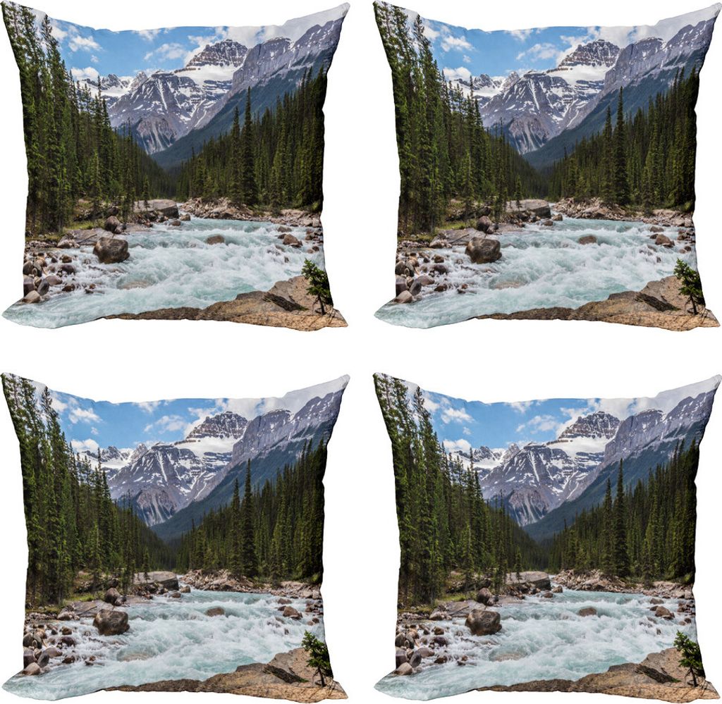 ABAKUHAUS Landschaft Kissenbezug Set (4 Stück), Winter-Tag Alberta, Moderner Doppelseitiger Digitaldruck, 45 cm x 45 cm, Mehrfarbig