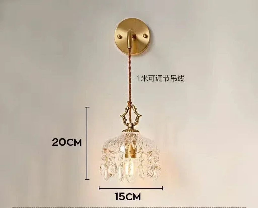 Vintage Hängeleuchte, E14-Fassung, goldene Oberfläche, Wandleuchte -15cm, warmes Licht